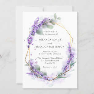 Convite Casamento Floral de Lavanda Roxo Elegante