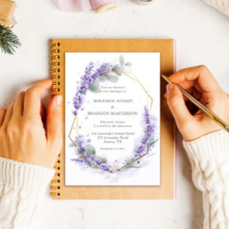 Convite Casamento Floral de Lavanda Roxo Elegante