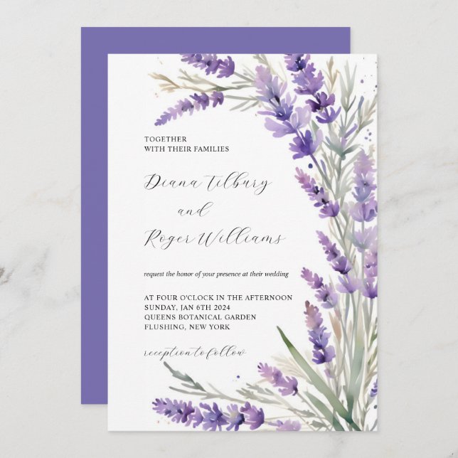 Convite Casamento Floral de Lavanda Rústica (Frente/Verso)