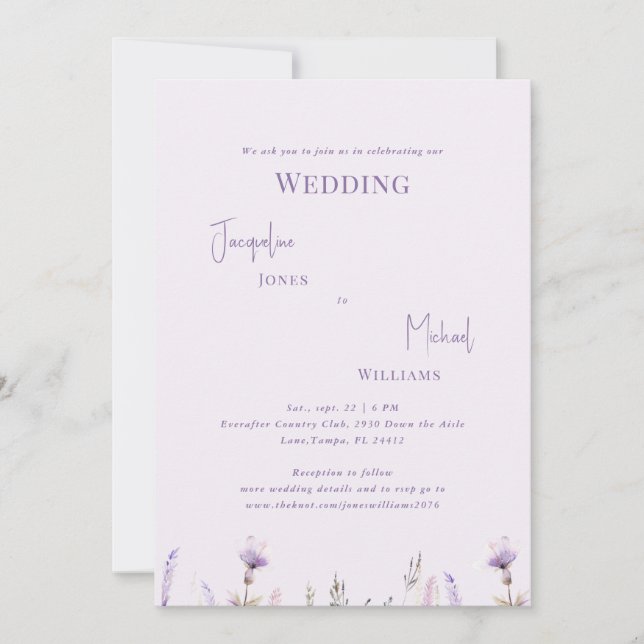 Convite Casamento Floral de Lavanda Simples (Frente)