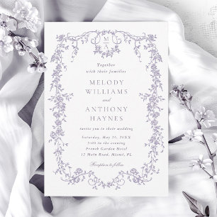 Convite Casamento Floral de Lavanda Vitoriano Francês Clás