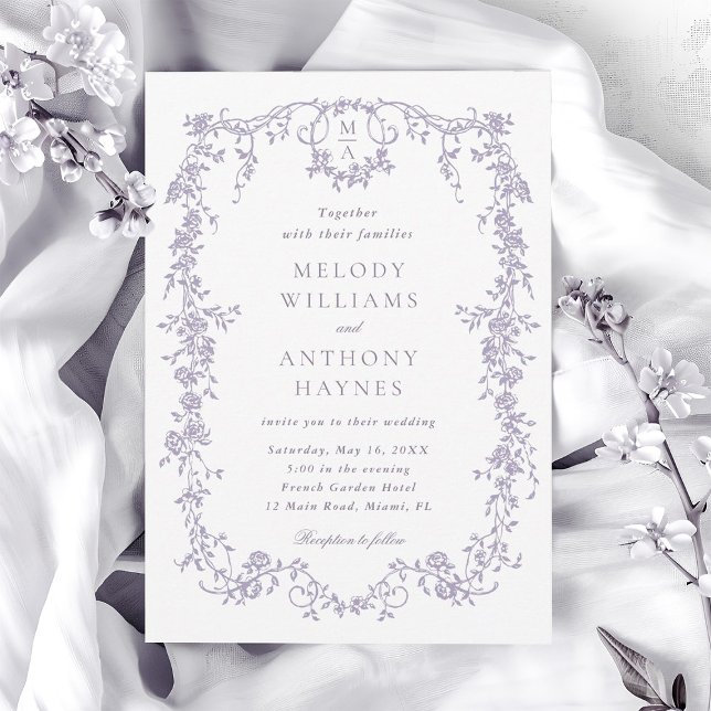 Convite Casamento Floral de Lavanda Vitoriano Francês Clás (Criador carregado)