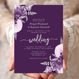 Convite Casamento Floral de Lilás Roxo Prata
