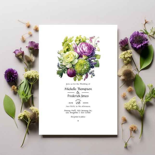 Convite Casamento Floral de limão e Violet (Criador carregado)