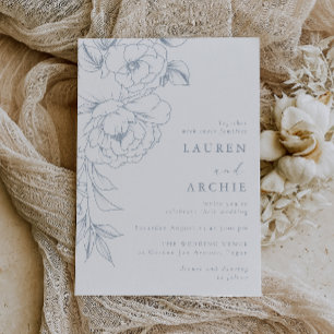 Convite Casamento Floral de Linha Azul Elegante