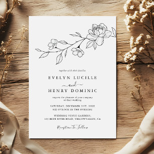 Convite Casamento Floral de Linha de Flor Silvestre Modern