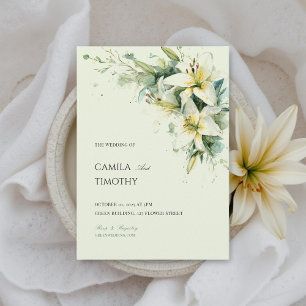 Convite Casamento Floral de Lírio do Vale em Verde Salvia
