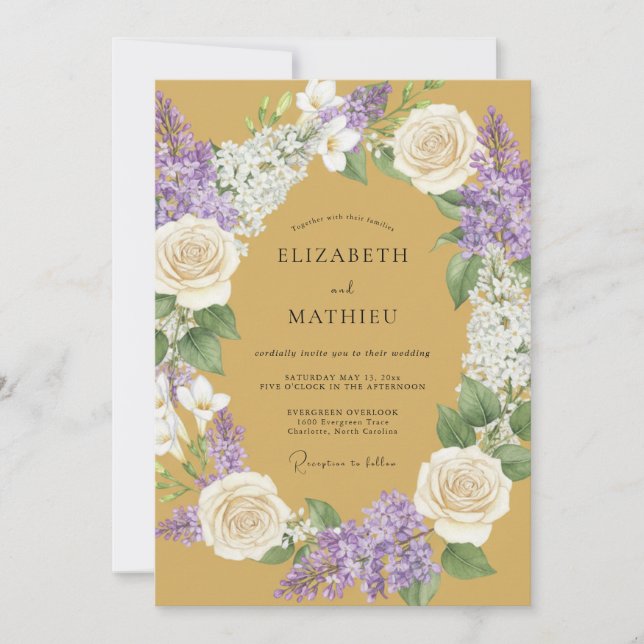 Convite Casamento Floral de Louro Mostarda (Frente)
