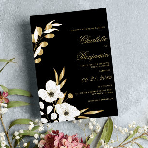 Convite Casamento floral de luxo branco preto