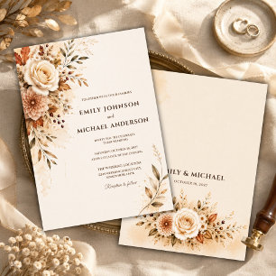Convite Casamento Floral de Luxo de Outono