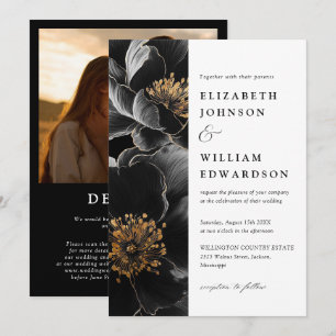 Convite Casamento Floral de Luxo Elegante Moderno com Códi