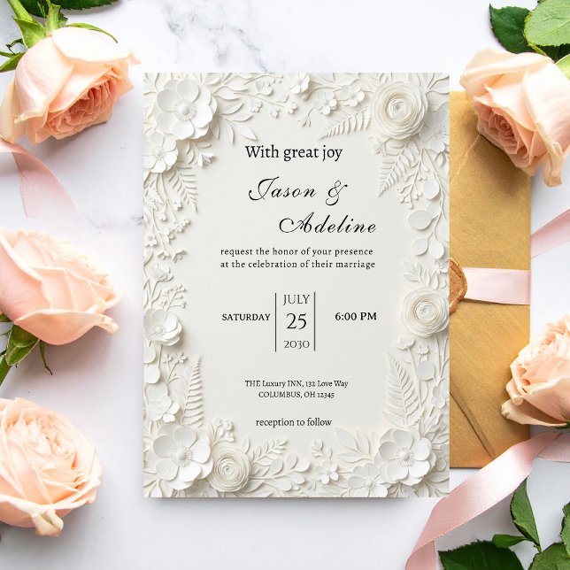Convite Casamento Floral de Luxo Moderno (Criador carregado)
