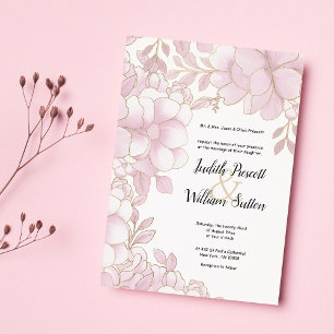 Convite Casamento floral de luxo rosa-rosa-branco-ouro ele