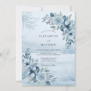 Convite Casamento Floral de Madeira Azul Ardesia