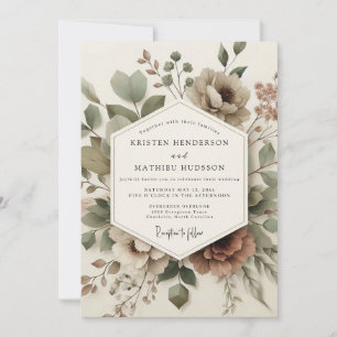 Convite Casamento Floral de Madeira com Sage Empoeirado