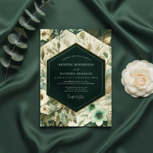 Convite Casamento Floral de Madeira em Azul Escuro