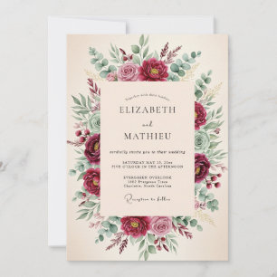 Convite Casamento Floral de Madeira em Borgonha