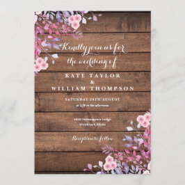 Convite Casamento Floral de Madeira Rústica