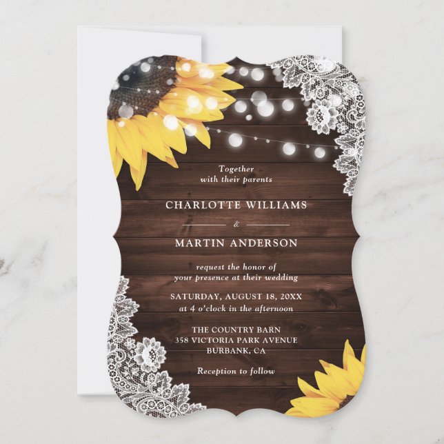 Convite Casamento Floral de Madeira Rústica com Girassóis  (Frente)
