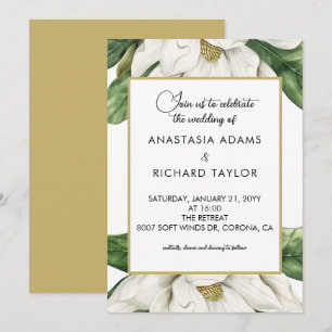 Convite Casamento Floral de Magnólia Branca