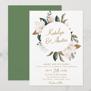 Convite Casamento floral de magnólia branca de aquarela