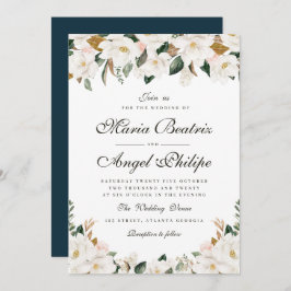 Convite Casamento floral de magnólia de aquarela moderna