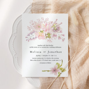 Convite Casamento Floral de Magnólia Rosa Bege