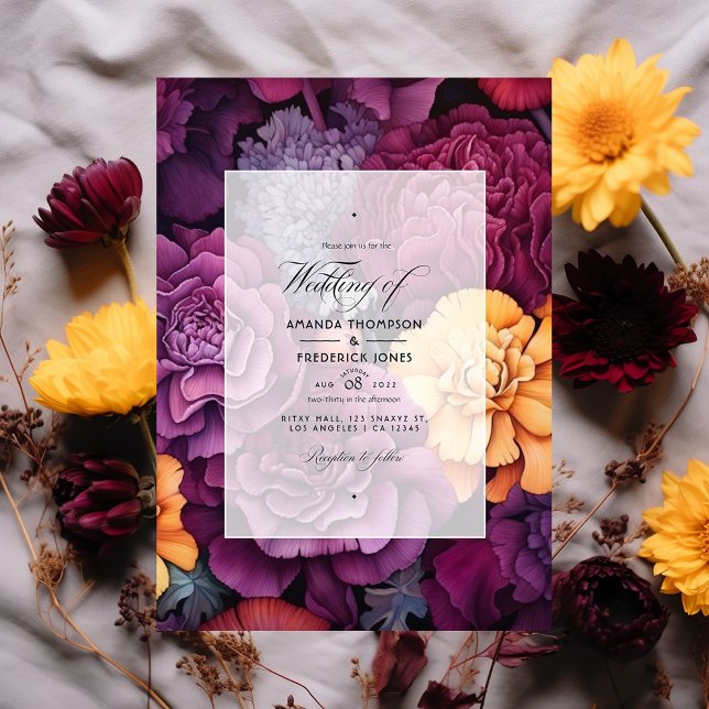 Convite Casamento Floral de Malva com Calêndula (Criador carregado)