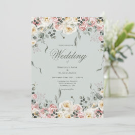 Convite Casamento Floral de Marfim Bliush Rosa Elegante