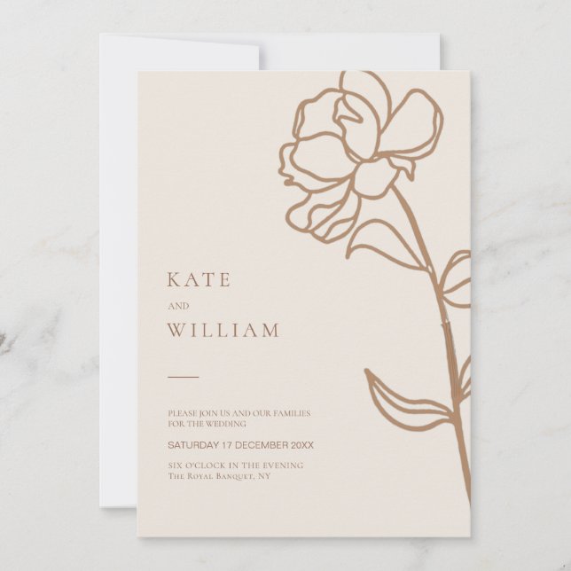 Convite Casamento Floral De Marfim Desenhado À Mão Minimal (Frente)