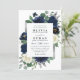Convite Casamento Floral de Marfim Elegante e marinho Azul (Em pé/Frente)