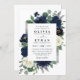 Convite Casamento Floral de Marfim Elegante e marinho Azul (Frente/Verso)