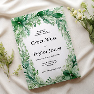 Convite Casamento floral de marfim verde da floresta branc