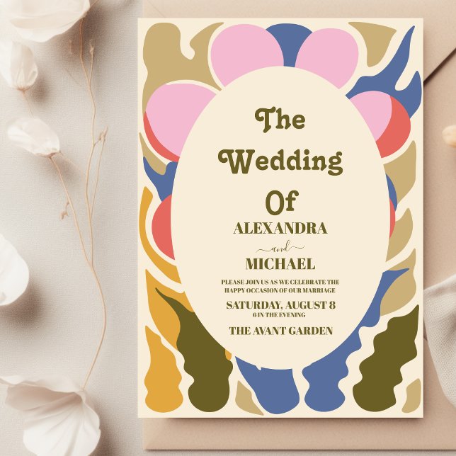 Convite Casamento floral de margarida moderno groovy paste (Criador carregado)