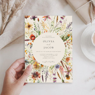Convite Casamento Floral de Margaridas Selvagens Minimalis