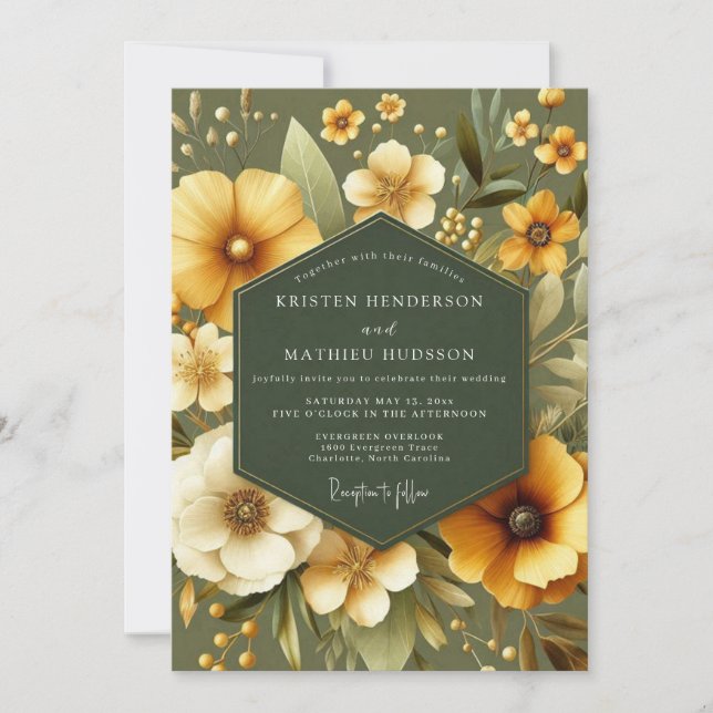 Convite Casamento Floral de Marigold Sage (Frente)