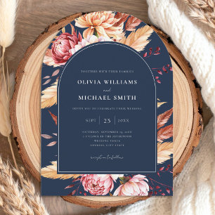 Convite Casamento Floral de Marinho Azul Boho Chic