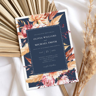 Convite Casamento Floral de Marinho Azul Boho Chic