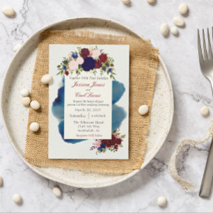 Convite Casamento Floral de Marinho Borgonha