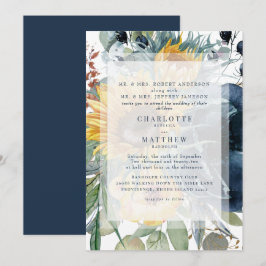 Convite Casamento Floral de marinho e Girassol