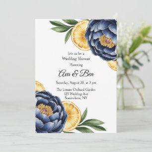 Convite Casamento Floral de marinho Peony Citrus Watercolo