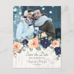 Convite Casamento Floral de Marinho Russo Azul e Peach