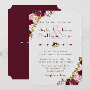 Convite Casamento Floral de Marsala, Russo Chico