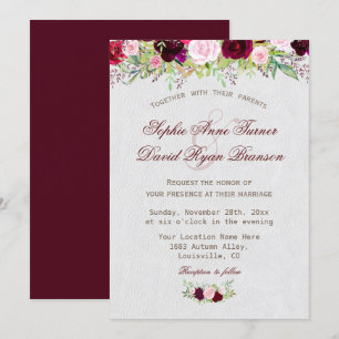 Convite Casamento Floral de Marsala, Russo Chico