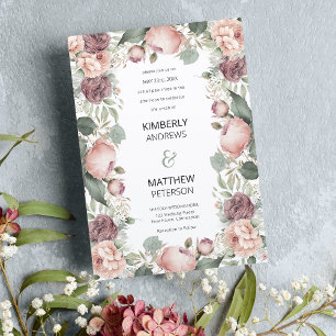 Convite Casamento floral de menta-de-burgata-rosa-esbranqu