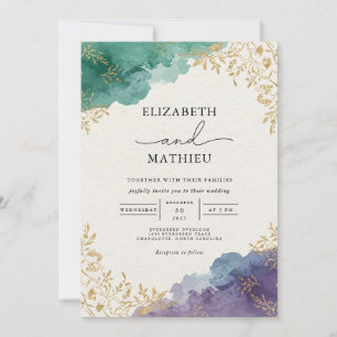 Convite Casamento Floral de Moody Teal Abstrato