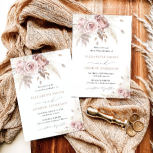 Convite Casamento Floral de Na moda Elegante e Rosa Chic D