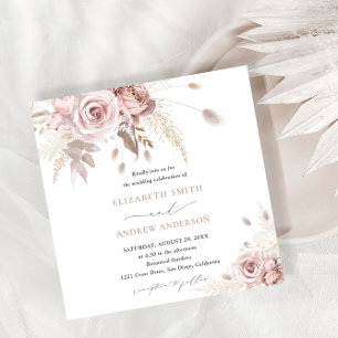 Convite Casamento Floral de Na moda Elegante e Rosa Chic D