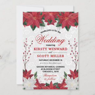 Convite Casamento Floral de Natal com Poinsettia Vermelha