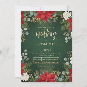 Convite Casamento Floral de Natal em Veludo Verde de Inver